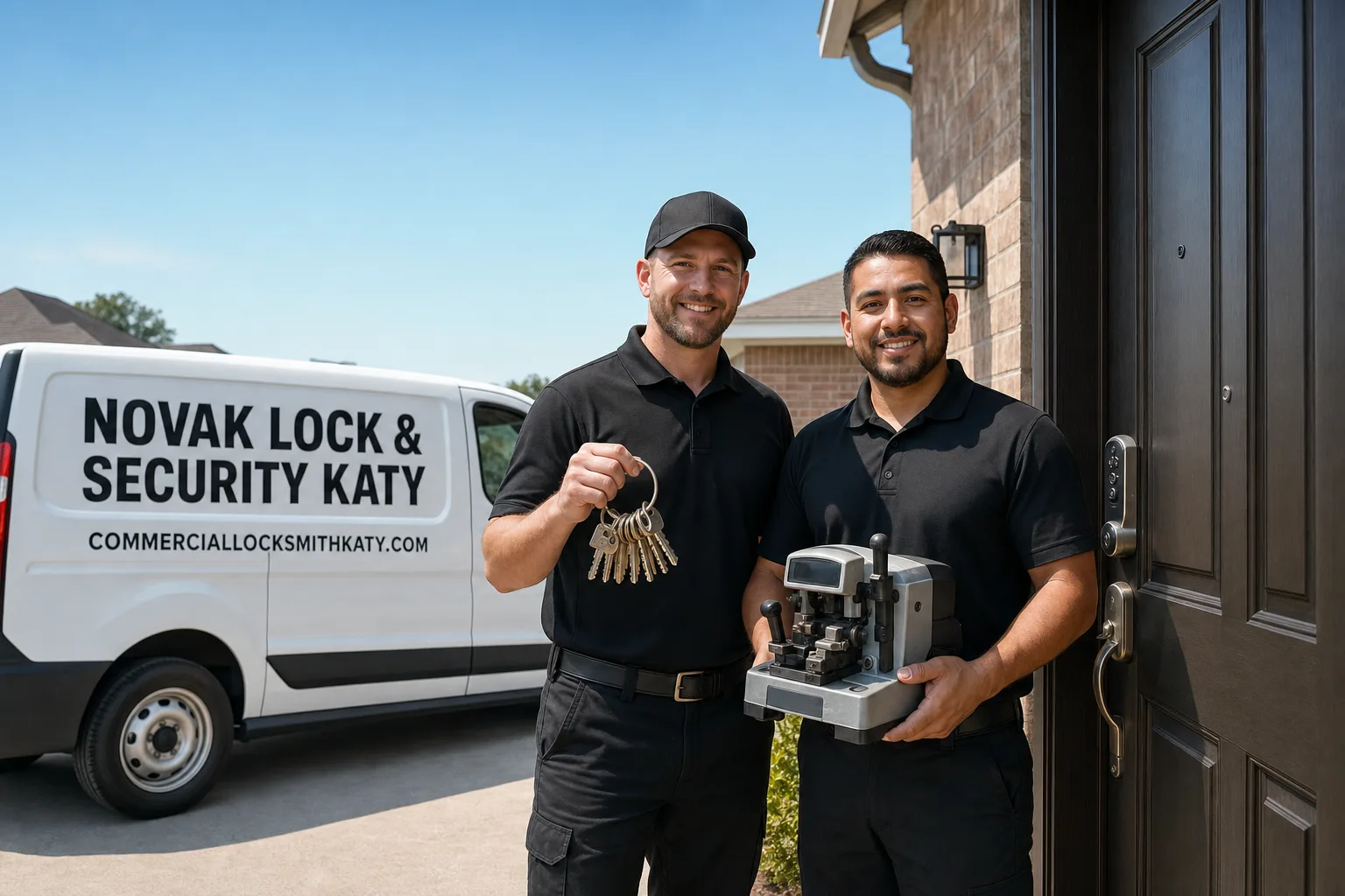 Novak Lock & Security Katy locksmith service vehicle and crew in Katy, TX
